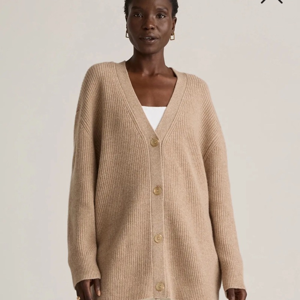 Quince oversized cashmere boyfriend cardigan, oatmeal, S